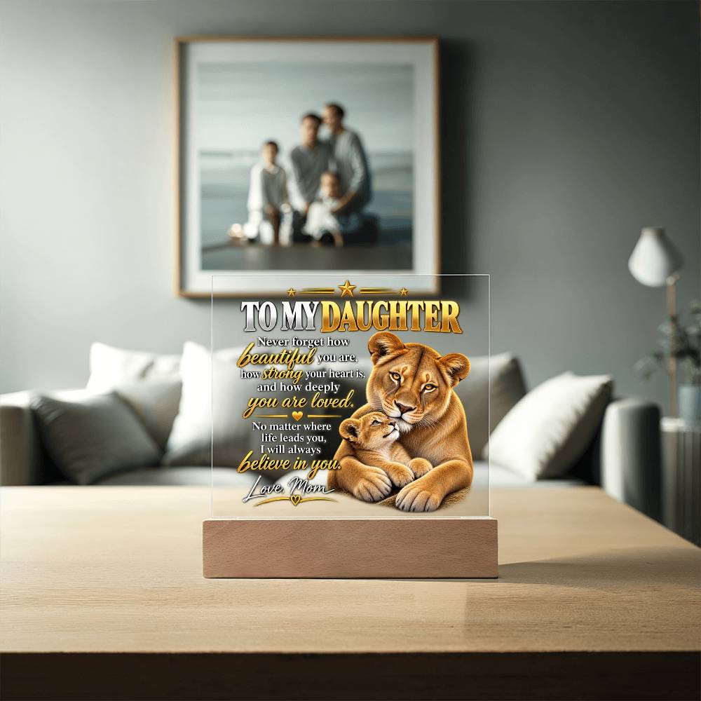 To My Daughter From Mom – Believe in Yourself Lioness & Cub LED Acrylic Plaque
