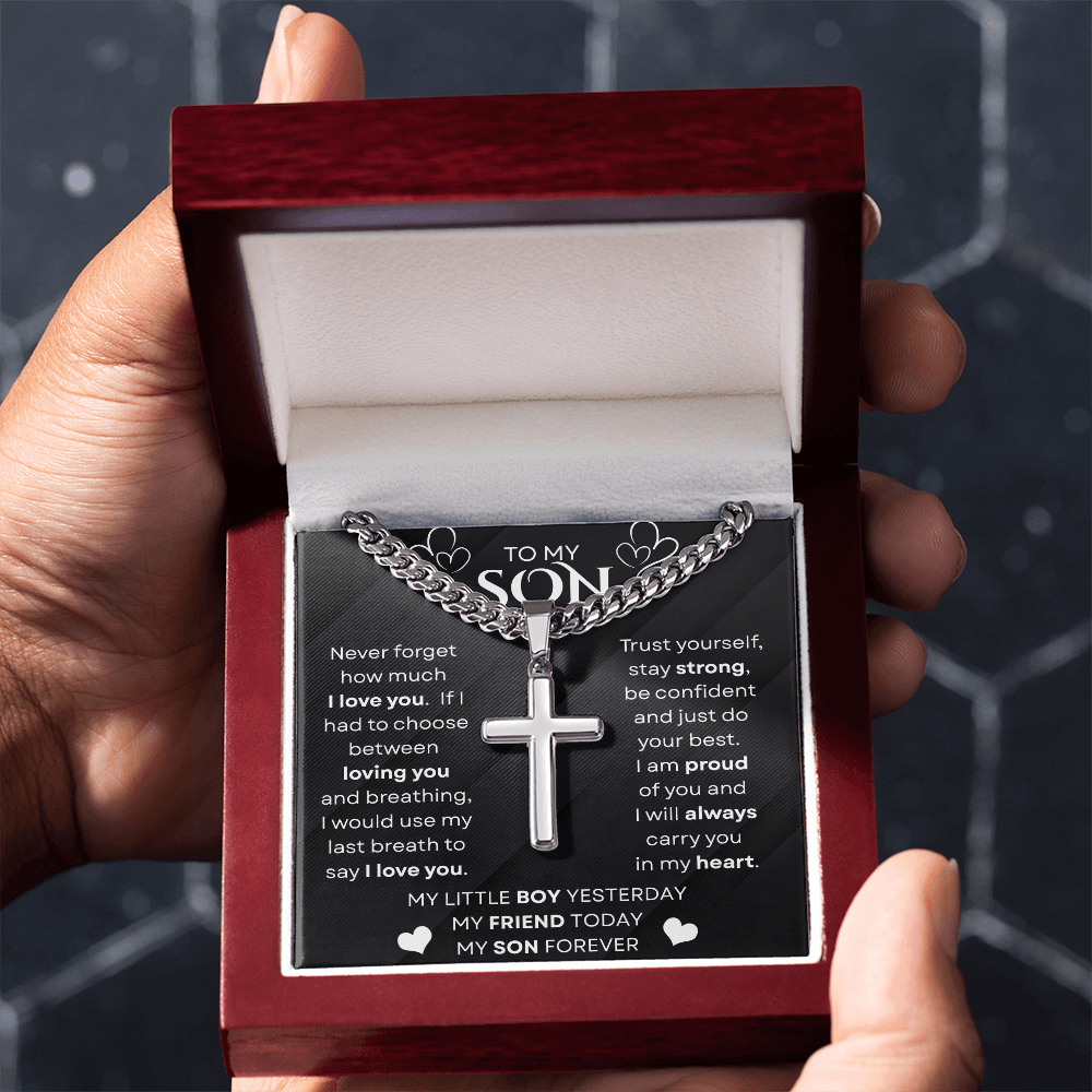 To My Son | Never Forget | Cuban Link Chain with Artisan Cross