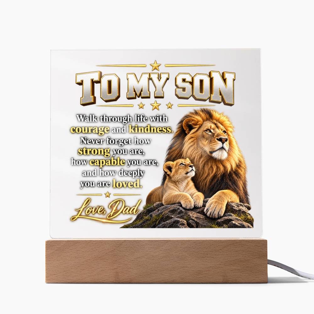 To My Son From Dad – Lion & Cub LED Acrylic Plaque