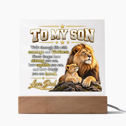 To My Son From Dad – Lion & Cub LED Acrylic Plaque