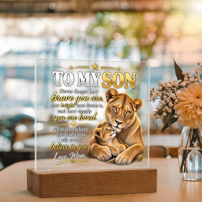 To My Son From Mom – Lioness & Cub LED Acrylic Plaque