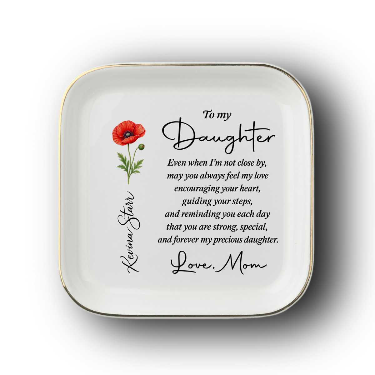 Personalized Birth Flower Jewelry Dish for Daughter – Custom Name Keepsake Gift