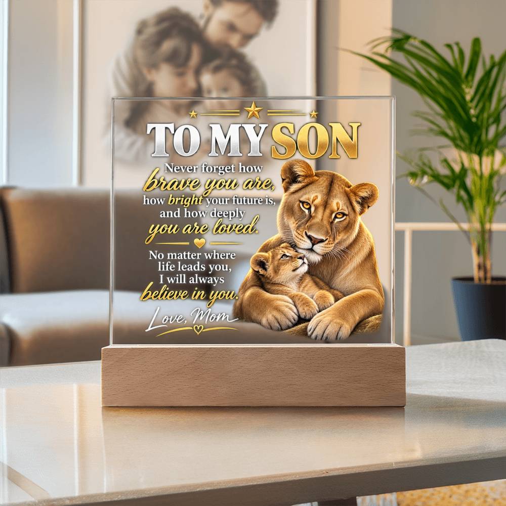 To My Son From Mom – Lioness & Cub LED Acrylic Plaque