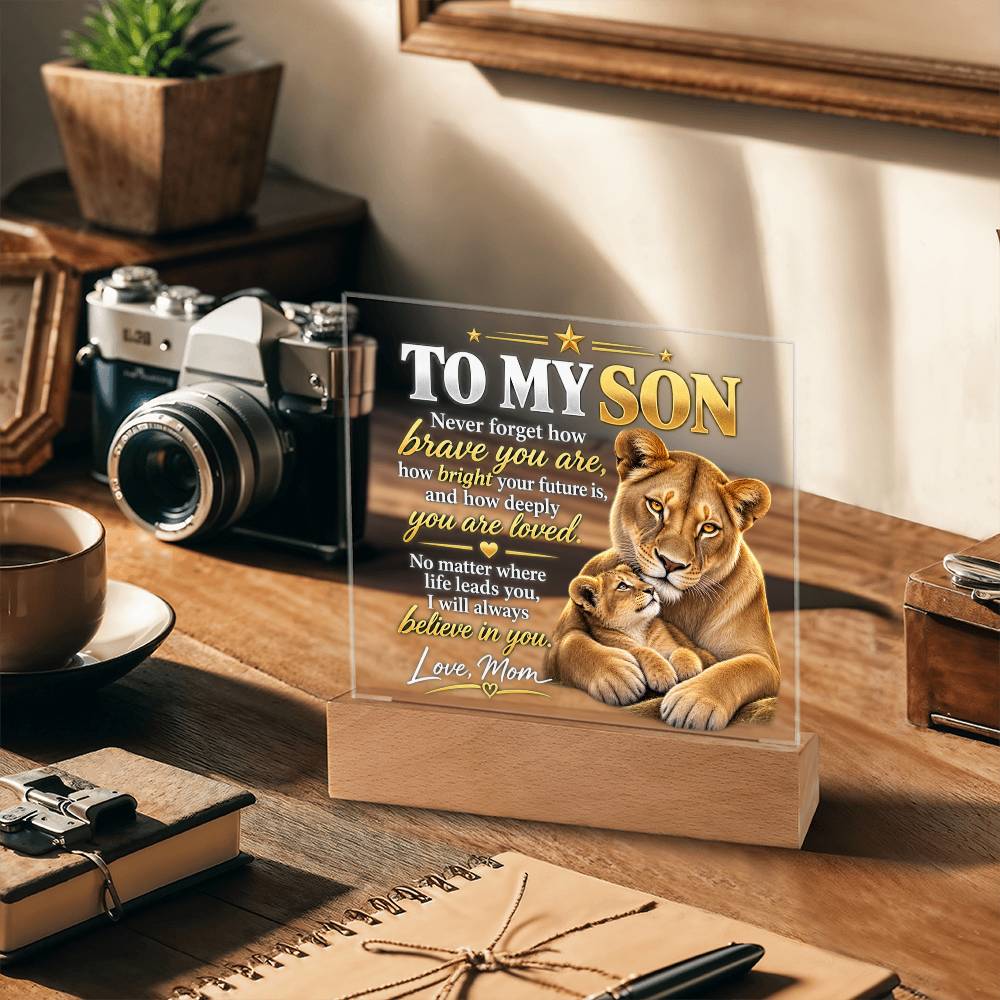 To My Son From Mom – Lioness & Cub LED Acrylic Plaque