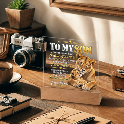 To My Son From Mom – Lioness & Cub LED Acrylic Plaque