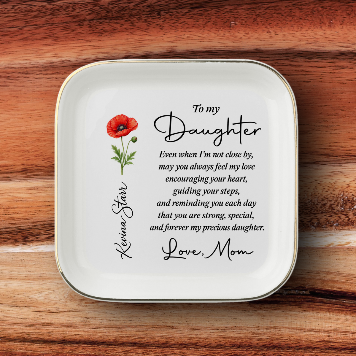 Personalized Birth Flower Jewelry Dish for Daughter – Custom Name Keepsake Gift