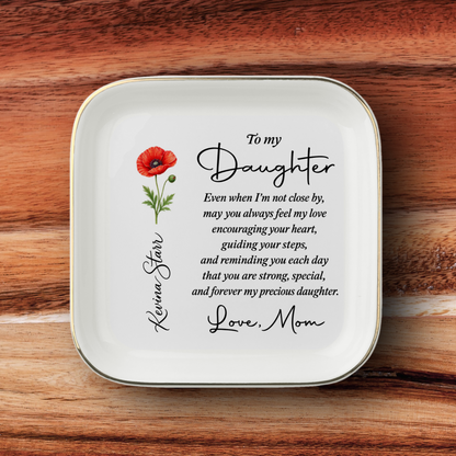 Personalized Birth Flower Jewelry Dish for Daughter – Custom Name Keepsake Gift