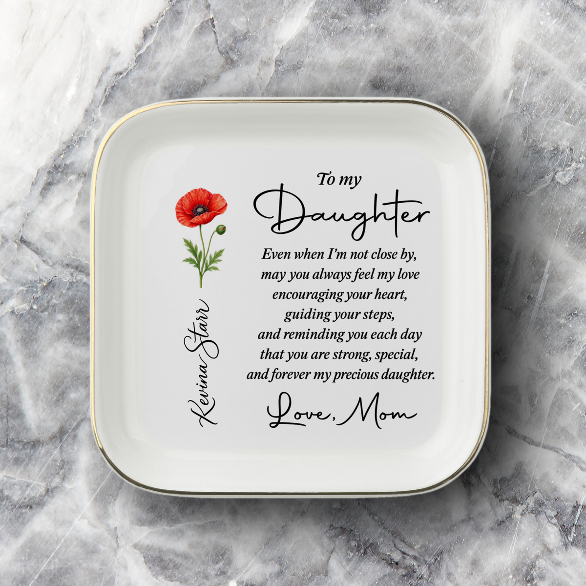 Personalized Birth Flower Jewelry Dish for Daughter – Custom Name Keepsake Gift