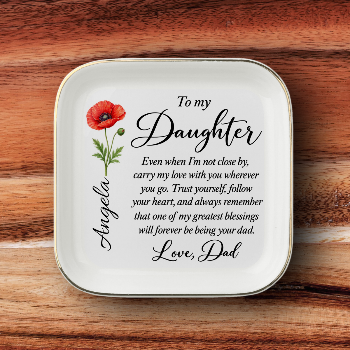 Personalized Birth Flower Jewelry Dish For Daughter From Dad