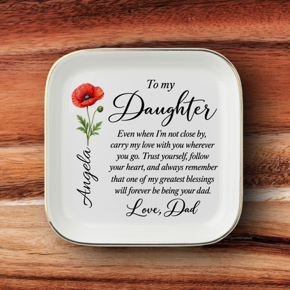 Personalized Birth Flower Jewelry Dish For Daughter From Dad