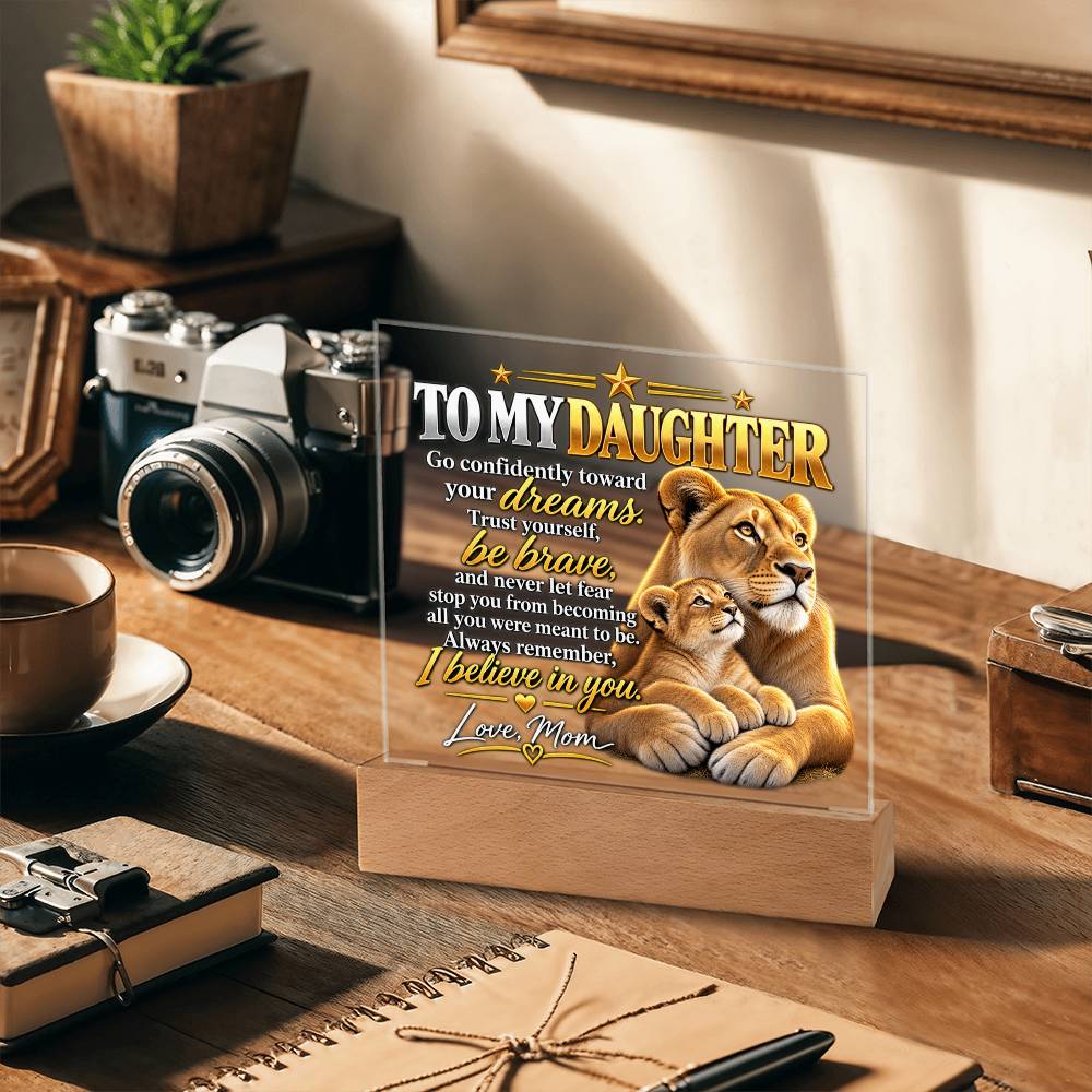 To My Daughter From Mom – Follow Your Dreams Lioness & Cub LED Acrylic Plaque