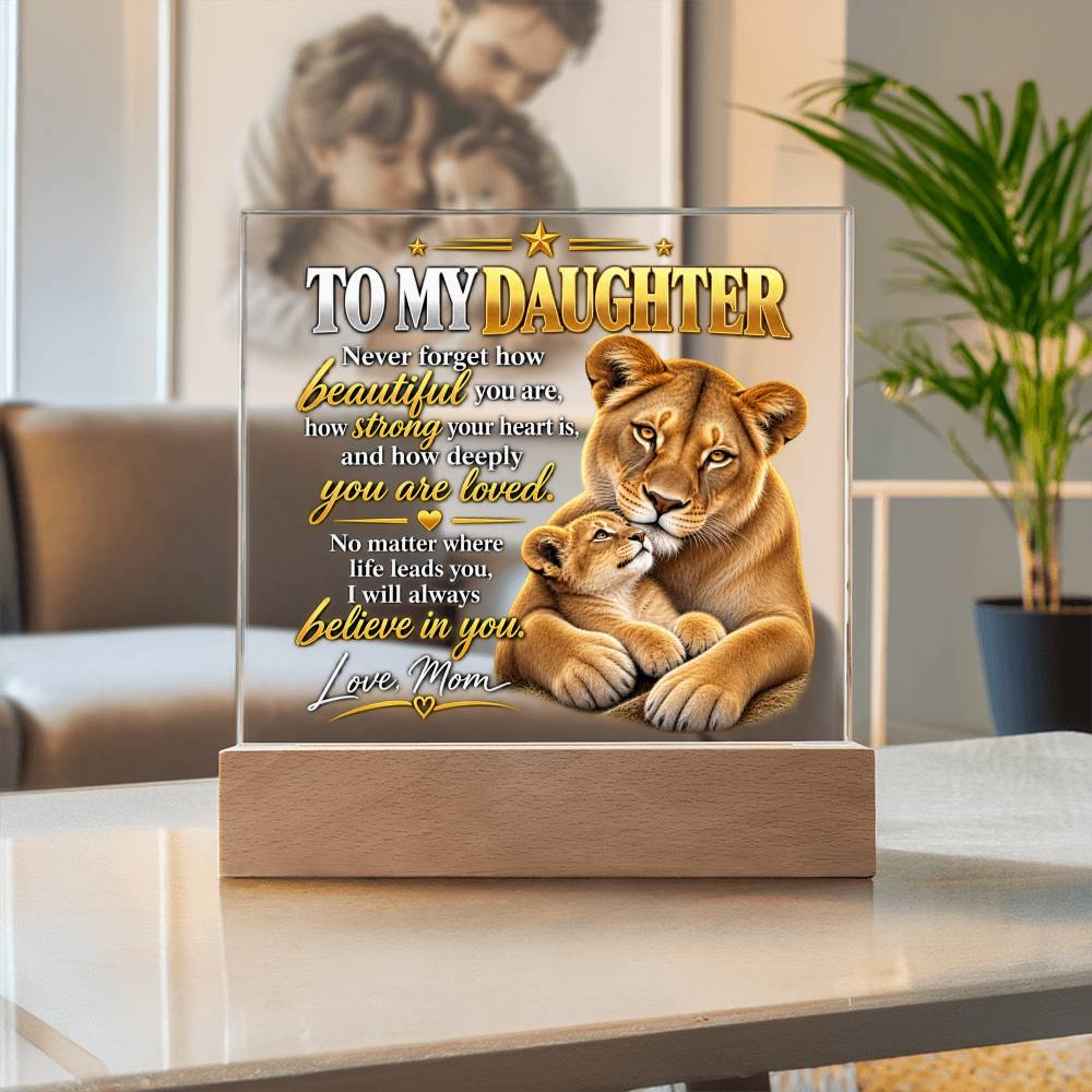 To My Daughter From Mom – Believe in Yourself Lioness & Cub LED Acrylic Plaque