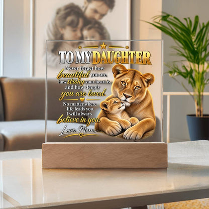 To My Daughter From Mom – Believe in Yourself Lioness & Cub LED Acrylic Plaque