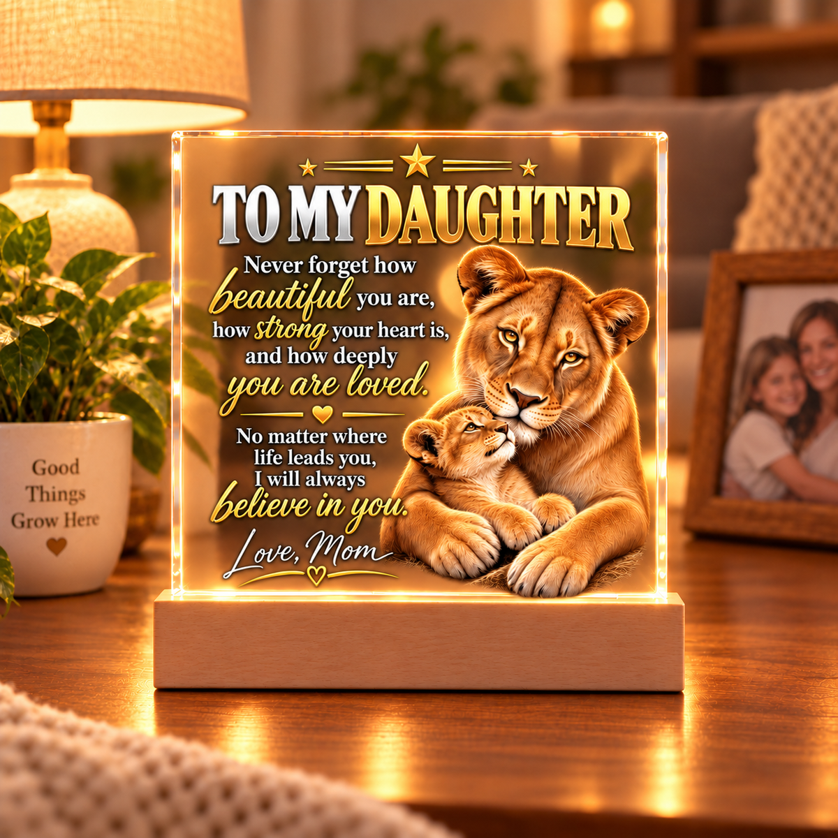 To My Daughter From Mom – Believe in Yourself Lioness & Cub LED Acrylic Plaque