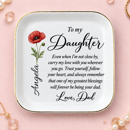 Personalized Birth Flower Jewelry Dish For Daughter From Dad