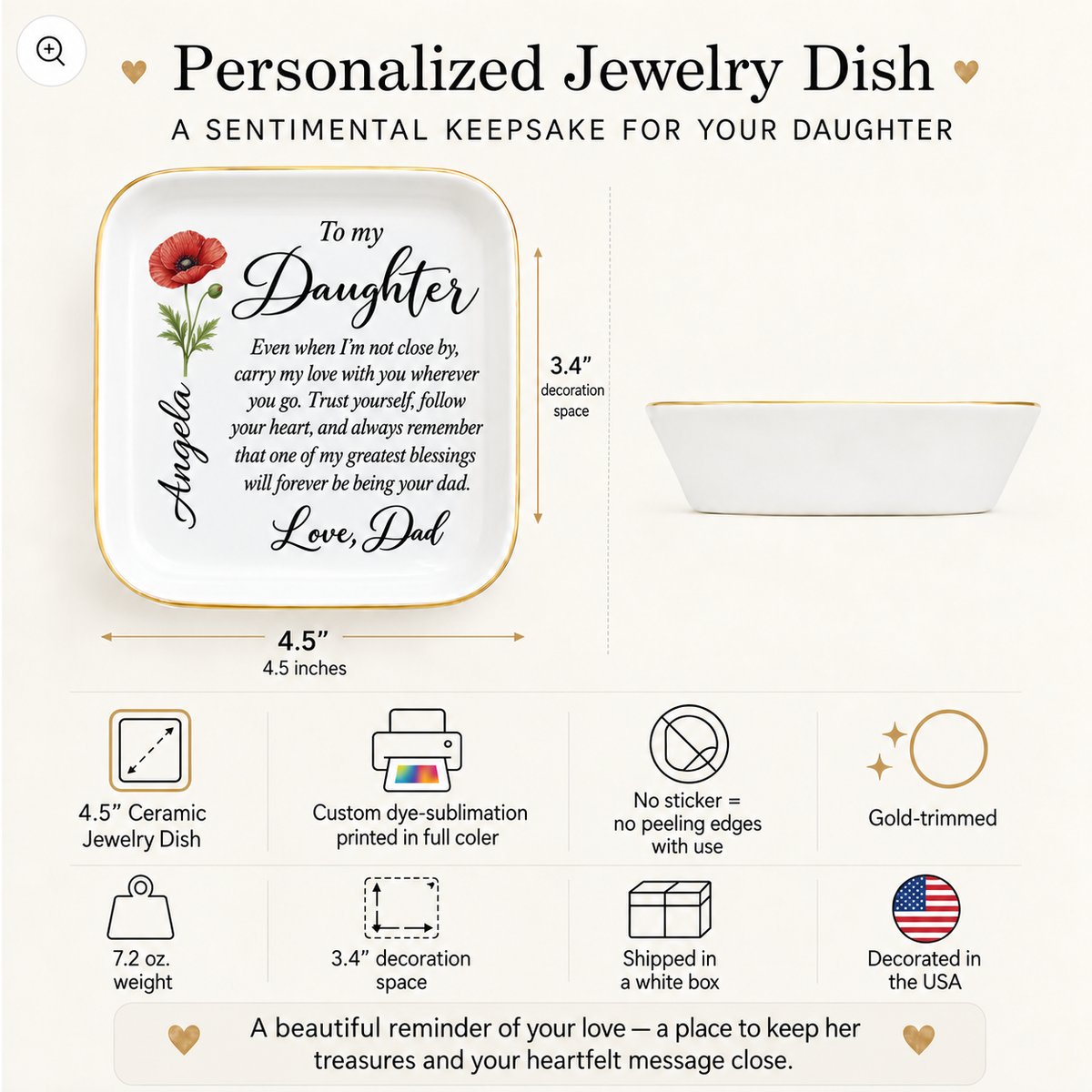 Personalized Birth Flower Jewelry Dish For Daughter From Dad