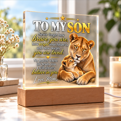 To My Son From Mom – Lioness & Cub LED Acrylic Plaque