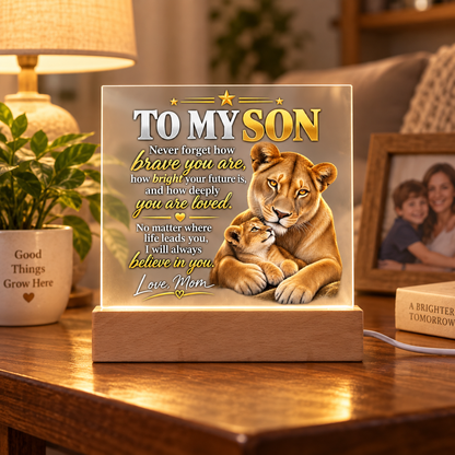 To My Son From Mom – Lioness & Cub LED Acrylic Plaque
