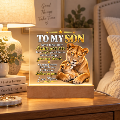 To My Son From Mom – Lioness & Cub LED Acrylic Plaque