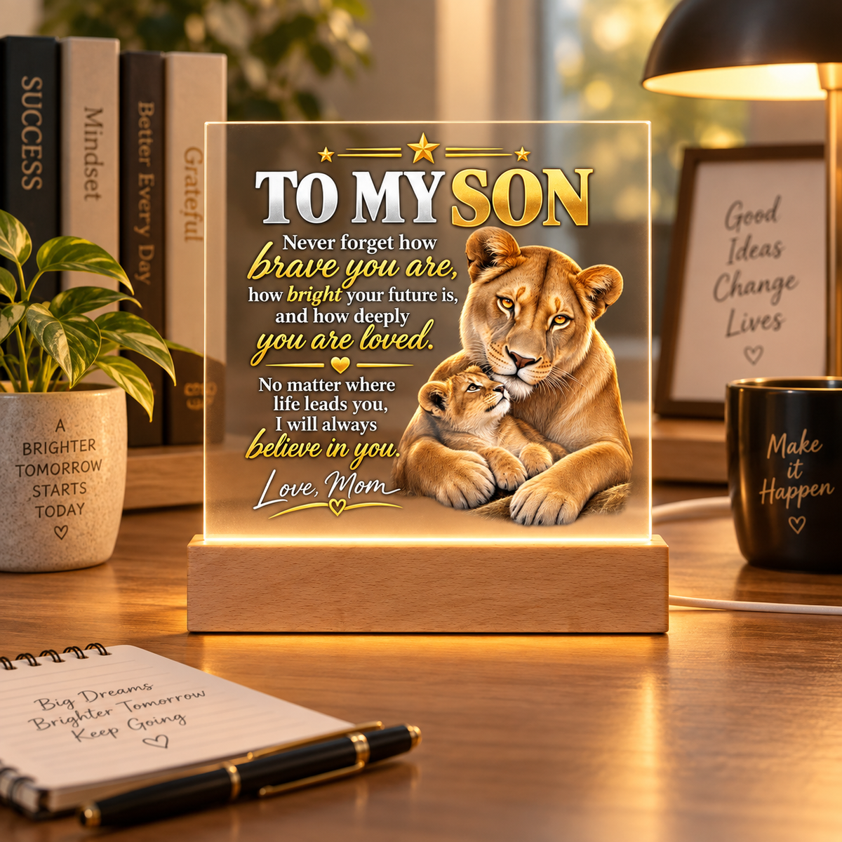 To My Son From Mom – Lioness & Cub LED Acrylic Plaque