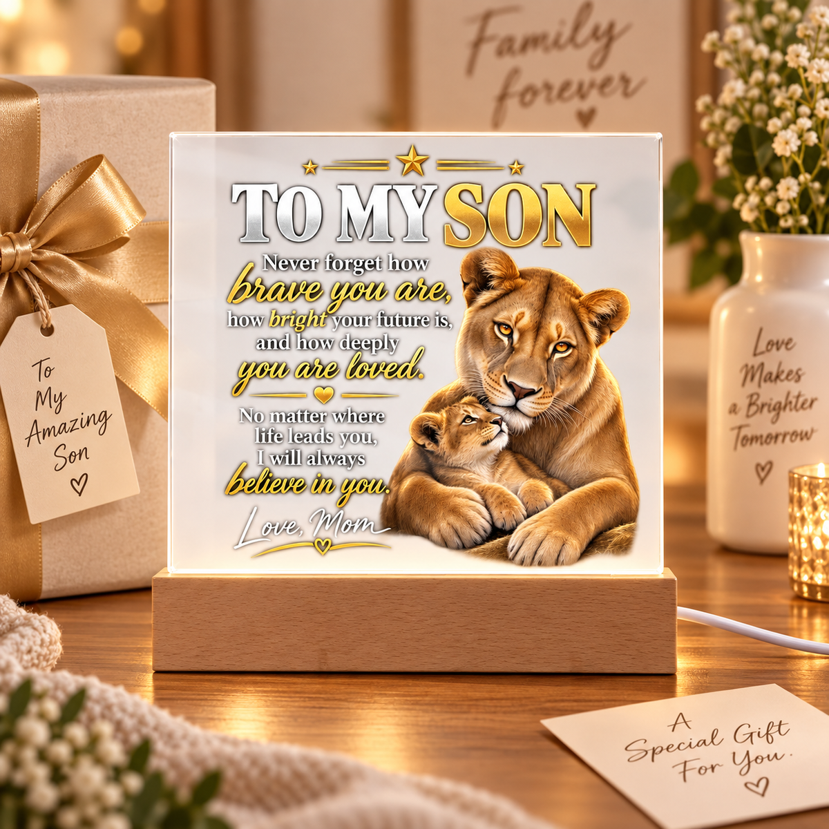 To My Son From Mom – Lioness & Cub LED Acrylic Plaque