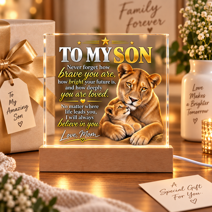 To My Son From Mom – Lioness & Cub LED Acrylic Plaque