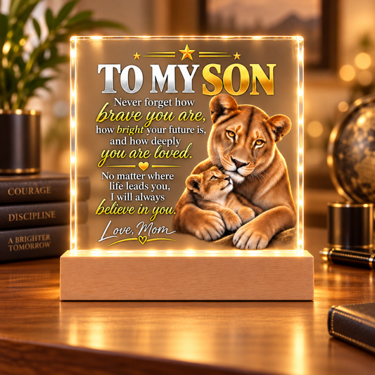 To My Son From Mom – Lioness & Cub LED Acrylic Plaque