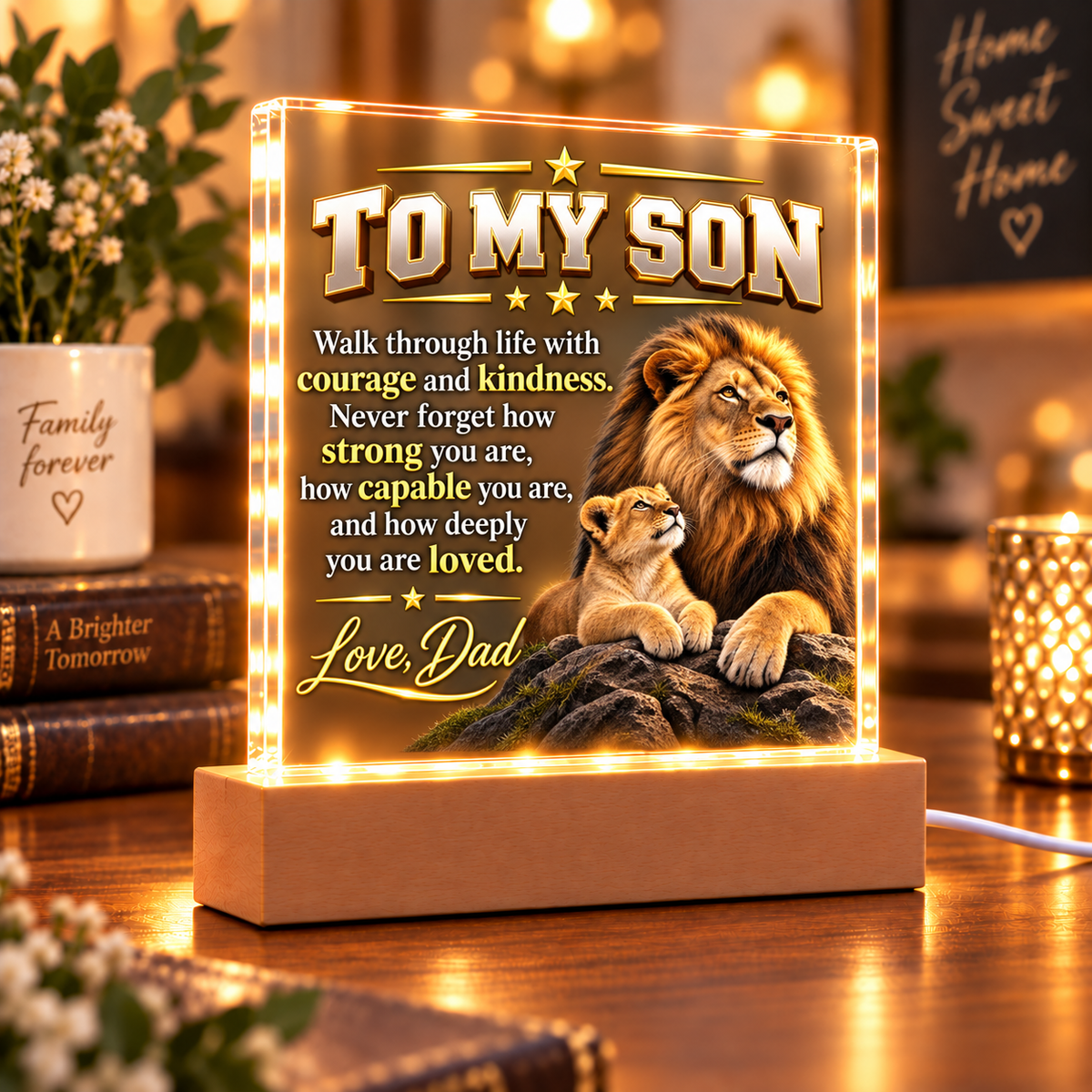 To My Son From Dad – Lion & Cub LED Acrylic Plaque