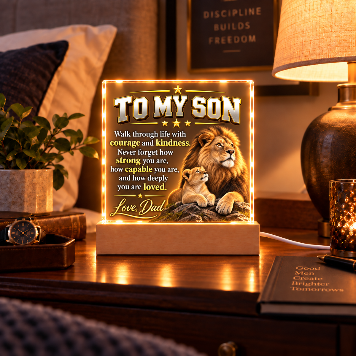 To My Son From Dad – Lion & Cub LED Acrylic Plaque