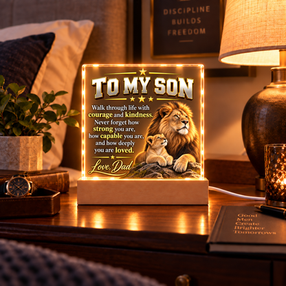 To My Son From Dad – Lion & Cub LED Acrylic Plaque