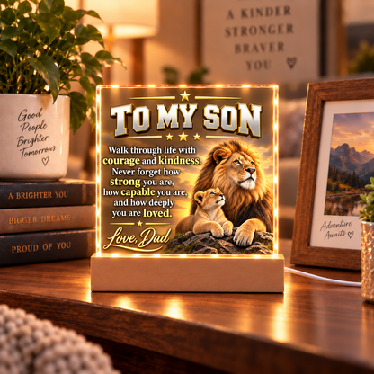 To My Son From Dad – Lion & Cub LED Acrylic Plaque