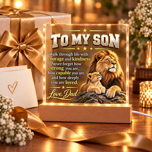 To My Son From Dad – Lion & Cub LED Acrylic Plaque