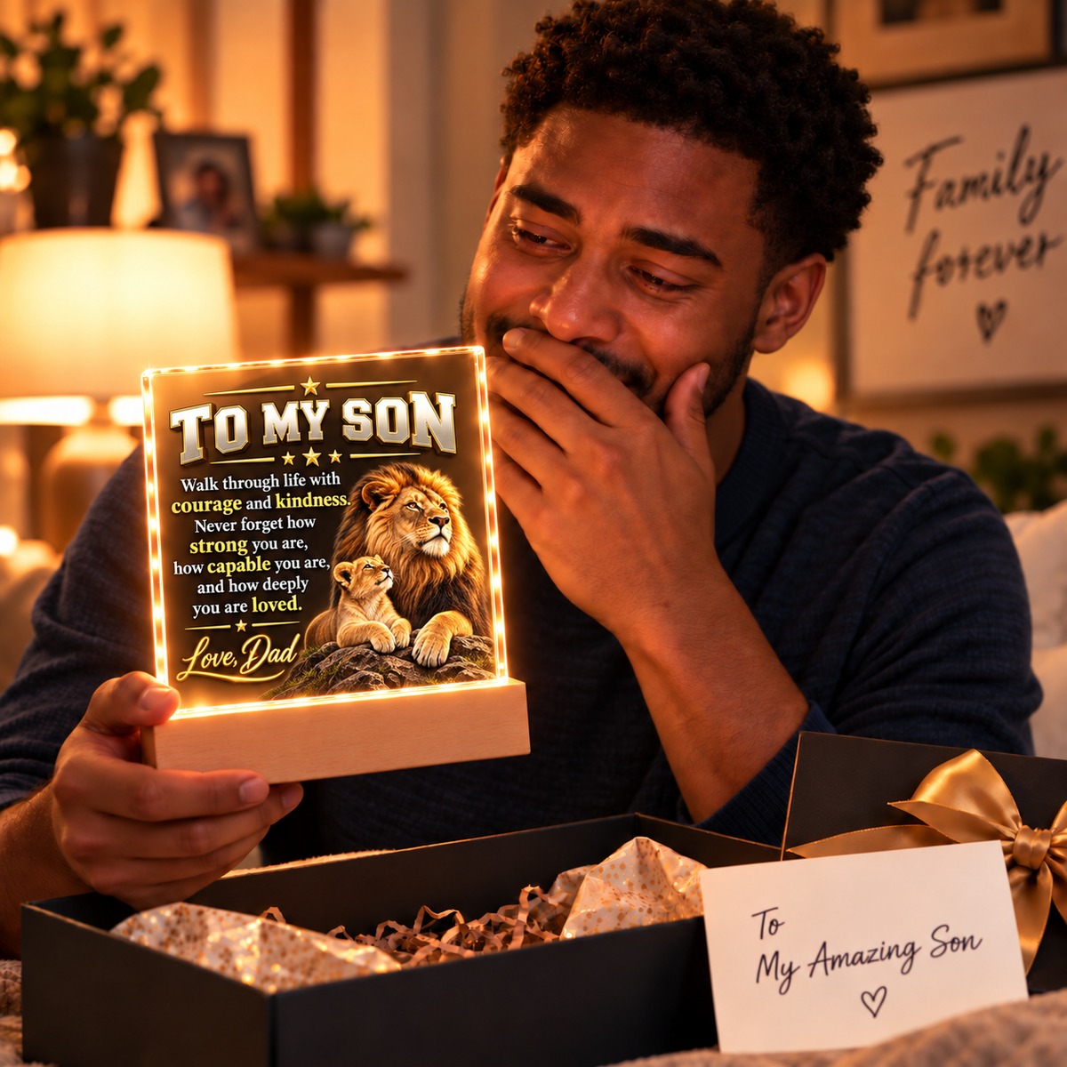 To My Son From Dad – Lion & Cub LED Acrylic Plaque