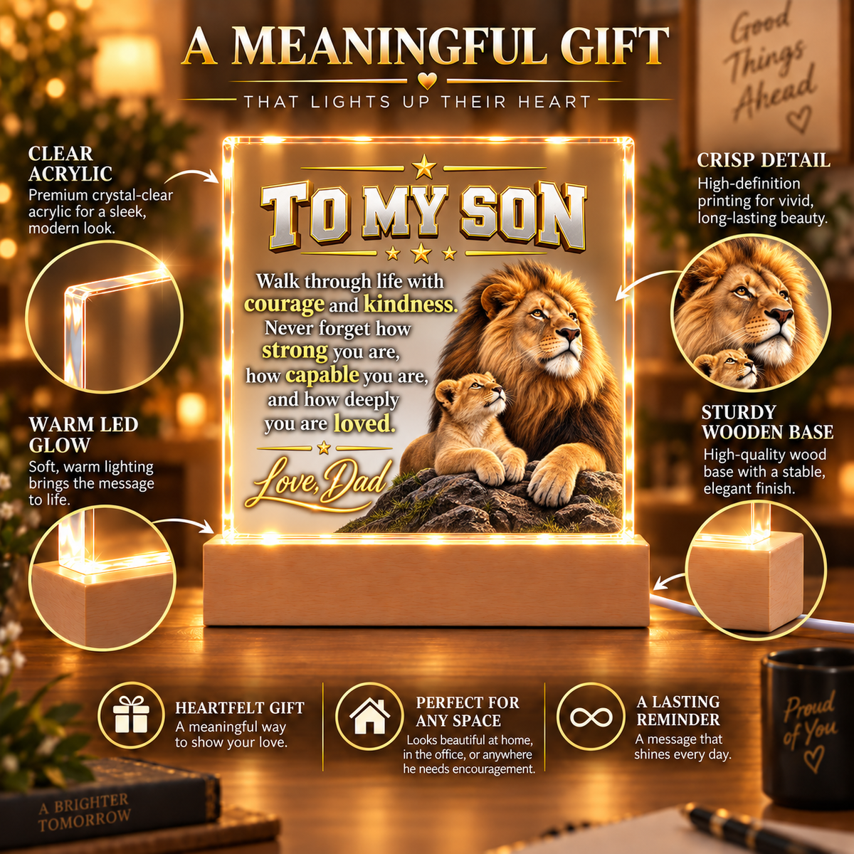 To My Son From Dad – Lion & Cub LED Acrylic Plaque