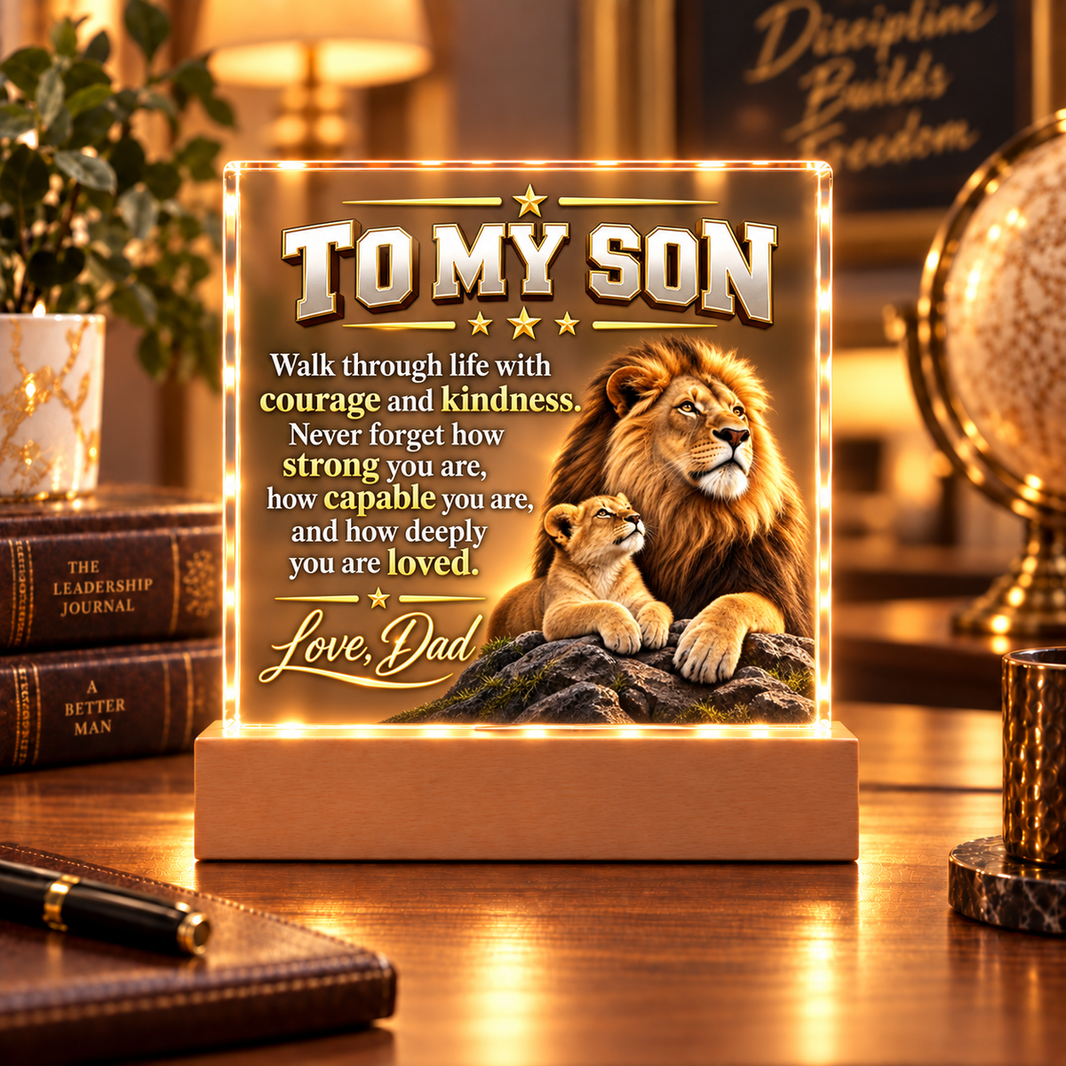 To My Son From Dad – Lion & Cub LED Acrylic Plaque