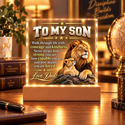 To My Son From Dad – Lion & Cub LED Acrylic Plaque