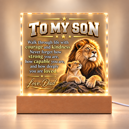 To My Son From Dad – Lion & Cub LED Acrylic Plaque