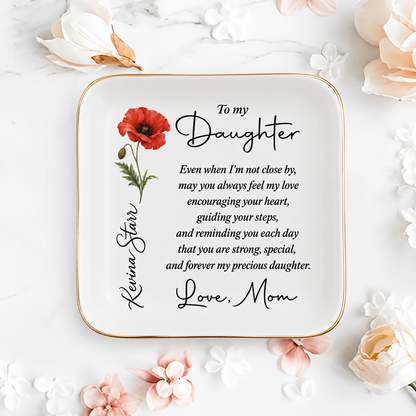 Personalized Birth Flower Jewelry Dish for Daughter – Custom Name Keepsake Gift
