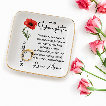 Personalized Birth Flower Jewelry Dish for Daughter – Custom Name Keepsake Gift