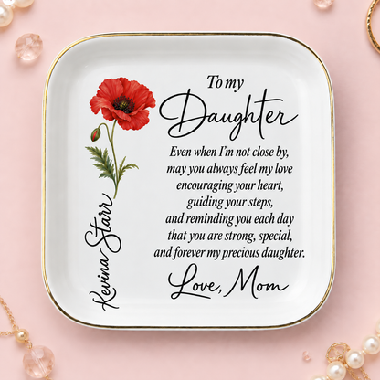 Personalized Birth Flower Jewelry Dish for Daughter – Custom Name Keepsake Gift