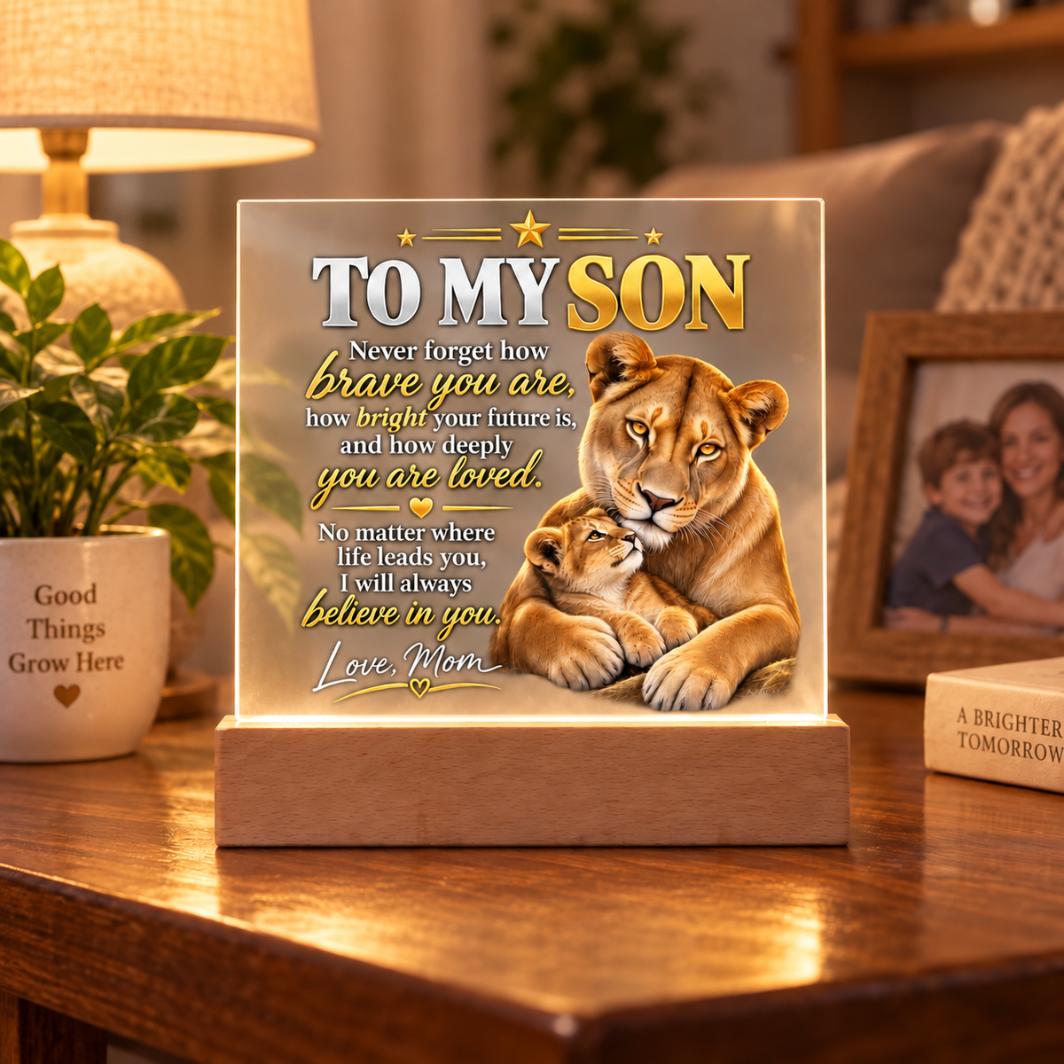 To My Son From Mom – Lioness & Cub LED Acrylic Plaque