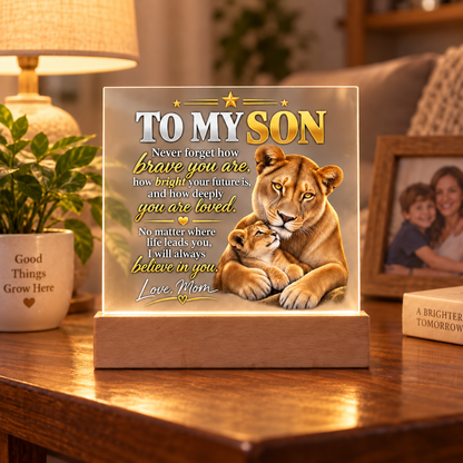 To My Son From Mom – Lioness & Cub LED Acrylic Plaque