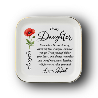 Personalized Birth Flower Jewelry Dish For Daughter From Dad