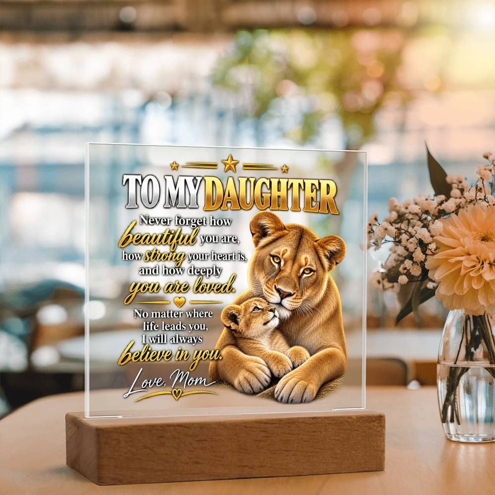 To My Daughter From Mom – Believe in Yourself Lioness & Cub LED Acrylic Plaque