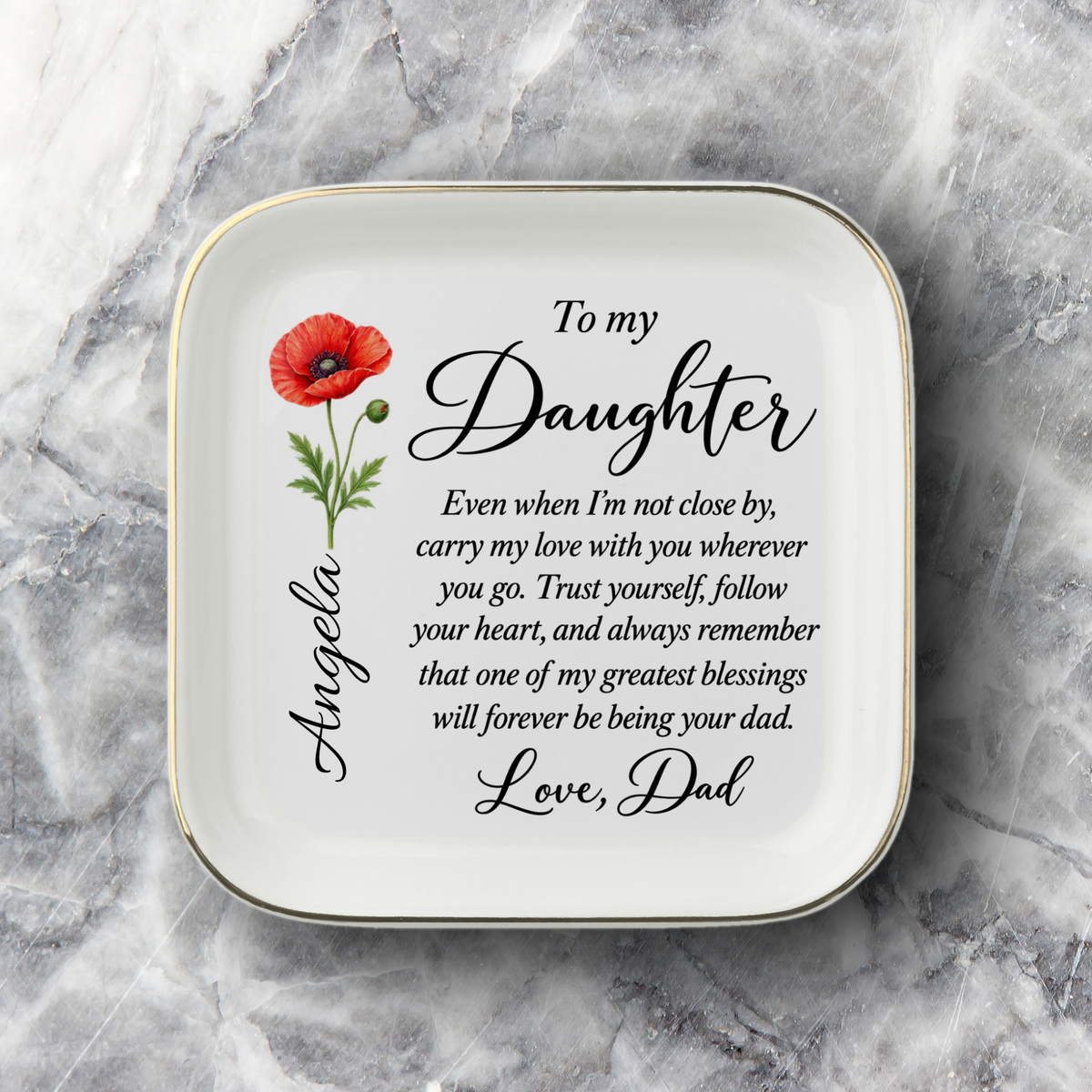 Personalized Birth Flower Jewelry Dish For Daughter From Dad