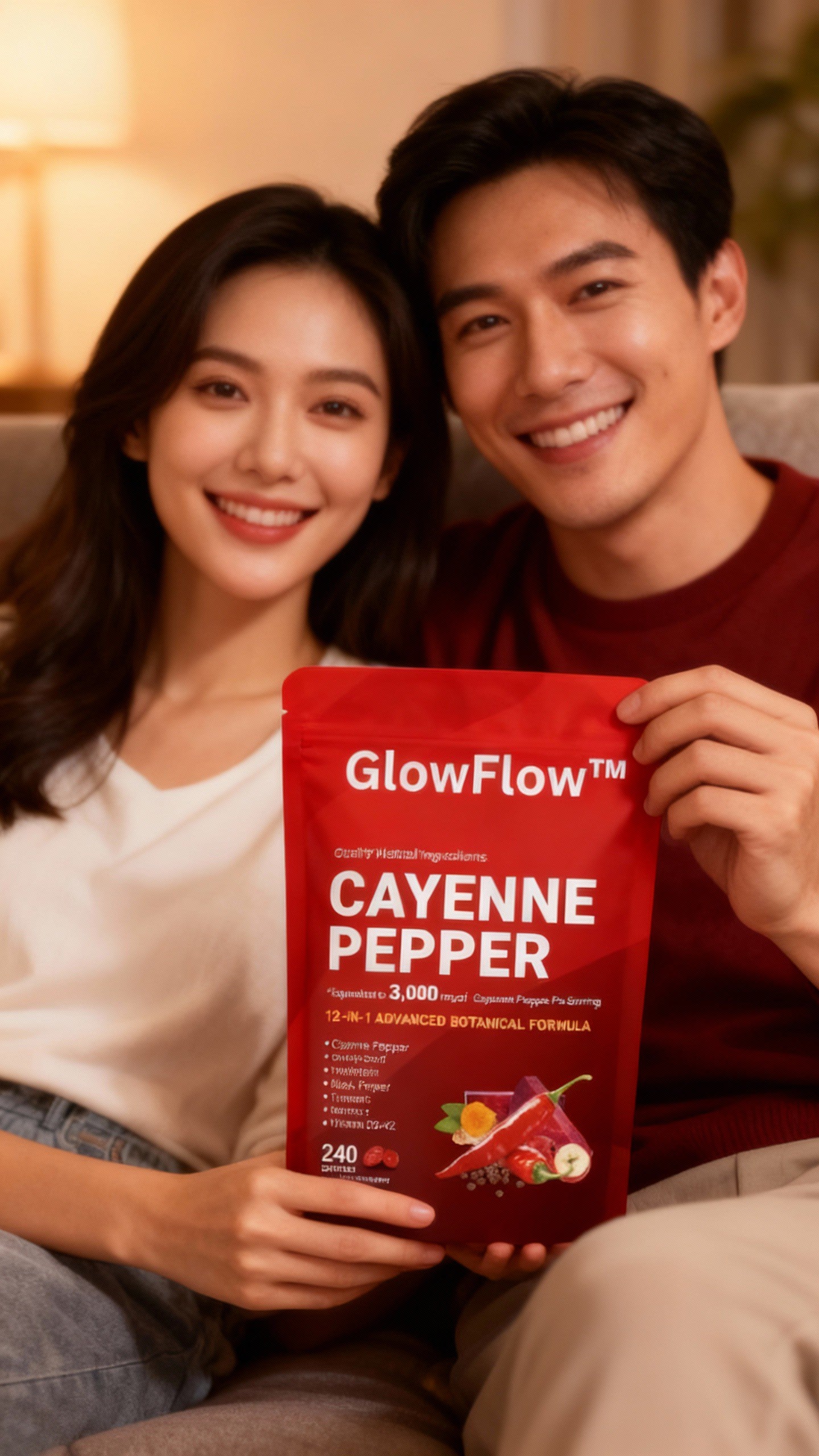 GlowFlow customer holding cayenne pepper softgels